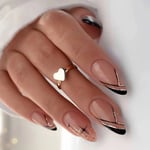 Detachable Leopard Fake Nials Simple Long Almond French False Nails Starry Sky