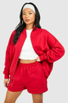 Womens Petite Zip Through Bomber Short Tracksuit - Red - S, Red