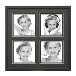 Deknudt Frames S43DQ4 Cadre pour 4 Photos avec Double Passepartouts + Espace Supplémentaire Bois Noir 20 x 20 cm