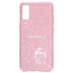 Coque Iphone XR paillettes rose bouddha blanc personnalisee