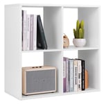 COSTWAY 4 Cube Bookcase, Wooden Bookshelf Open Display Shelving Unit with Anti-Tipping Device, Open-back Storage Cabinet Record Player Stand Organizer (White, 70 x 33 x 70cm)