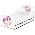 Moderne Lit d'Enfant Toddler en bois avec un matelas et un tiroir motif Lovely Licorne