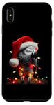 Coque pour iPhone XS Max Perroquet gris avec bonnet de Père Noël et lumières de Noël