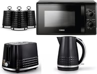 Tower Solitaire Black Kettle, Toaster ,Canister  & 20L T24034BLK  Microwave set