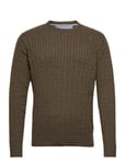 O-Neck Cable Knit Tops Knitwear Round Necks Khaki Green Lindbergh