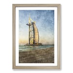 Big Box Art The Burj Al Arab in Dubai Vol.1 Painting Framed Wall Art Picture Print Ready to Hang, Oak A2 (62 x 45 cm)