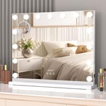 ADDCOLOR Hollywood Miroir Coiffeuse, Miroir Maquillage Lumineux avec 15 LED Ampoules et Port de Chargement USB, 3 Modes d'éclairage Réglables Miroir Mural avec 10X Miroir (58 * 2,8 * 46CM)