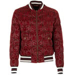 Dolce & Gabbana Velours Paillettes Doudoune Veste Bomber Avec Baroque An Rouge