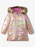 Hatley Girls 3/4 Length Sherpa Lined Irridescent Parka Coat, Pink, Size 5 Years