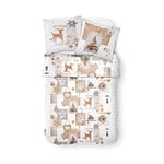 Today Enjoy Snow Deer-Parure HC3 : Housse de Couette 220x240 + 2 Taies d’Oreiller 100% Coton, 57 Fils, Blanc, Beige, 220x240 cm