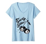 Womens Cute Lucky Cherry Black Ball Eight Magic Pool Fruit V-Neck T-Shirt