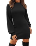 Zeagoo Robe Moulante à Manches Longues Sexy Chic Mini Robe Pull Hiver Décontractée Élégante Casual Dress