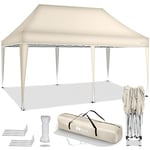 tillvex Tonnelle étanche 3 x 6 m - Pliable pop-up réglable en hauteur - Tente de jardin, protection UV 50+, tente de réception avec sac pour jardin - Beige