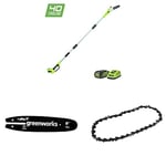 Greenworks Tools Battery-Powered Pole Mounted Pruner G40PS20 Including Saw Chain and Guide Rail (Li-Ion 40 V 20 cm Sword Length 8 m/s Chain Speed 3-Piece Aluminium Bar with 2 Ah Battery and Charger)