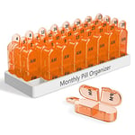 Monthly Pill Box Organiser 2 Times A Day Am Pm, Medicine Box with 32 Compartments to Hold Vitamin Pills, Tablet Box with Easy Open Design for Children Elder and Arthritic Hands - Orange