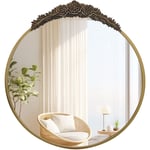 Miroir Mural Rond Baroque - 80cm Grand Miroir Art Déco d'Entrée avec Cadre de Rose Elégant, Miroir Coiffeuse Chambre Décoration Mural pour Salon