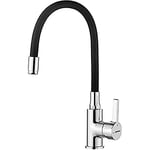 GRIFEMA G4002-2, Mitigeur Évier avec Bec Flexible, Robinet de Cuisine, Cuisine Mitigeur Flexible Rotative à 360°, Chrome, Noir