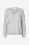 Selected FEMME - Tröja slfLulu New LS Knit V-neck B - Grå