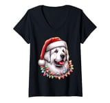 Womens Great Pyrenees Dog Christmas Hat Xmas V-Neck T-Shirt