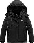 Wantdo Fille Manteau d'hiver Imperméable Snowboard Grande Taille Parka Randonnée Veste de Pluie Outdoor Blouson de Ski Décontracté Coupe-Vent Noir 116-122