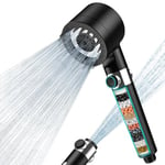 MEKO Pommeau de Douche Anti Calcaire avec 15 Étapes Filtre et avec Tuyau 1,5M, Filtre Douche 3 + 1 Types de Jets Pommeau Économie Deau Haute Pression - Noir