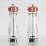 Set of 2 Salt & Pepper Mills 20cm Copper Clear Plastic Pots Grinders Shakers Set