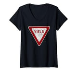 Womens YIELD SIGN STREET HIGHWAY TRAFFIC WARNING SIGN V-Neck T-Shirt