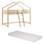 Ensemble Lit mezzanine Beige 90x190 + Matelas enfant 90x190 Laïba Kids