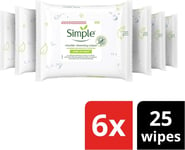 6 PACK - Simple Kind to Skin Micellar Cleansing Face Wipes (150 Total Wipes)