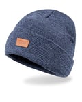 Levi's Unisex's All Season Comfy Leather Logo Patch Cuffed Hero Beanie Hat, Marl Blue, One Size