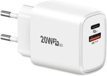 20w Chargeur Usb C Rapide,Cshare 2 Ports Pd 3.0 Qc 3.0 Pps Adaptateur Chargeur Secteur Mural Compatible Avec Iphone 13 Pro Max 12 Pro 11 Xs Ipad Pro Google Pixel 6 Galaxy S21 Airpods Pro.