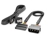 deleyCON 30cm Jeu de Câbles Molex 4 Broches vers SATA 15 Broches avec Câble SATA Coudé 60 cm - Câble de Données SATA 3 6 Gbit/s - Disque Dur de la Carte Mère HDD SSD Alimentation PC - Noir