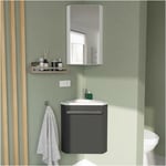 Mob-in - Ensemble lave-mains angle gris + vaque + armoire toilette d'angle