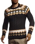 Leif Nelson Pull norvégien en tricot pour homme avec col rond - Pull d'hiver pour homme - Pour Noël et hiver - Motif norvégien - Coupe slim - Col rond - LN20757, Noir , S