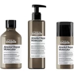 L'Oréal Professionnel Absolut Repair Molecular Shampoo, Rinse-Out Serum & Leave-In 300ml + 250ml +100ml - 650 ml