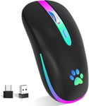 Souris sans Fil Rechargeable, Souris Bluetooth Rétroéclairée de 7 Couleurs avec Mini récepteur USB de 2,4G, Souris Gamer pour PC, Mac, Ordinateur Portable, Chromebook, Notebook,Windows,Andriod