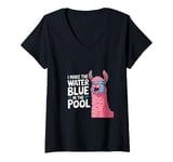 Womens Funny Llama I Make The Water Blue Pool Party Humor V-Neck T-Shirt