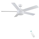 CJOY Ventilateur de Plafond avec Lampe et Télécommande, Chambre Salon 132 cm 5 Pales de Ventilateur LED Blanc Été Hiver Silencieux