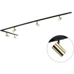 Jeana - Système sur rail spot luminaire plafond, plafonnier compatible pour led - 5 lumière - l 300 cm - Noir et Or - Moderne - éclairage intérieur