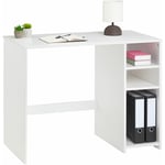 Bureau liam avec rangement caisson avec 2 étagères réglables en hauteur, en pin massif lasuré blanc - Blanc