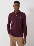 Crew Clothing Organic Cotton Long Sleeve Polo Shirt, Burgundy Red