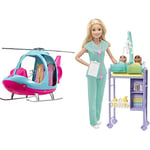 Barbie Helicopter, Pink and Blue with Spinning Rotor, for 3 to 7 Year Olds​ - Amazon Exclusive & ​Baby Doctor Playset with Blonde Doll, 2 Infant Dolls, Exam Table and Accessories, Stethoscope