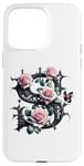 Coque pour iPhone 15 Pro Max Letter S Initial Floral Monogram Rose Pink Flower Butterfly