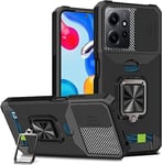 PANXIYUE Coque Xiaomi Redmi Note 12 4G, Protection de la Caméra Étui avec Lentille Coulissante Couverture et Fentes Cartes Support à Bague Étui en PC Dur et TPU Silicone Antichoc – Noir