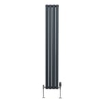 Radiateur à Colonne Ovale 1600 x 240mm & Robinet Thermostatique Chromé, Chauffage Moderne Vertical en Acier au Carbone Gris Anthracite Mat, Cuisine Salle de Bain [Brosse, Attaches & Supports INCLUS]