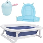 Bébé Baignoire Enfants Pliable Bain Sûr 3 en 1 0-6 Ans avec Pieds Portable avec Filet de Sécurité Thermomètre Shampoing bleu - Vingo