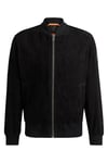 BOSS Mens Joflag Ribbed-Trim Bomber Jacket in Suede