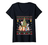 Womens Cat Xmas Decoration Santa Cat Ugly Christmas Tree V-Neck T-Shirt