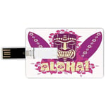 4G USB Flash Drives Credit Card Shape Tiki Bar Decor Memory Stick Bank Card Style Tiki Culture Figure Surfboards Hibiscus Hand Drawn Aloha,Hot Pink Purple Light Yellow Waterproof Pen Thumb Lovely Jum