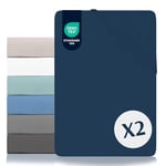 Dreamzie Lot de 2 Draps Housses 180x200 - Microfibre (100% Polyester) - Oeko Tex - Bleu Foncé - Housse de Matelas 180x200